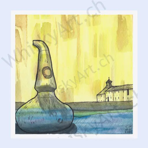 Ardbeg still with yellow sky and ink detail.